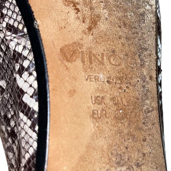 Vince Snakeskin Loafer Flats Paz Leather Gray Cream Slip On Venetian - Picture 7 of 8